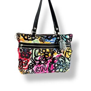 Coach Poppy Graphic Blossom Graffiti Glam Tote Shoulder Bag Y2k